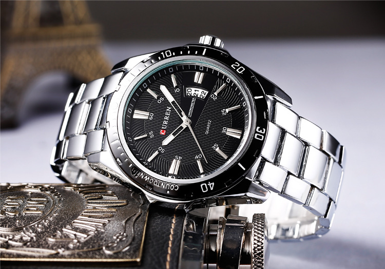 Reloj de cuarzo resistente al agua con banda de acero y calendario de moda CURREN Carryon 8110 para hombre_voghion.com