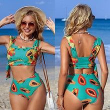 Damenkleeder Tankini Zwee-Stéck-Set Geplisserte Riemen-Badekostüm_voghion.com