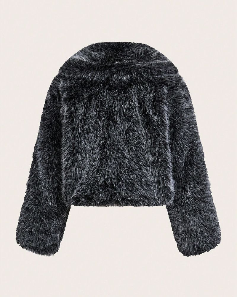 Women’s Faux Fox Fur Jacket – Trendy Winter Coat With Ombre Effect (S-XXL, Black/Tan/White, Plush Collar, Thickened Warmth,Machine Washable)_voghion.com