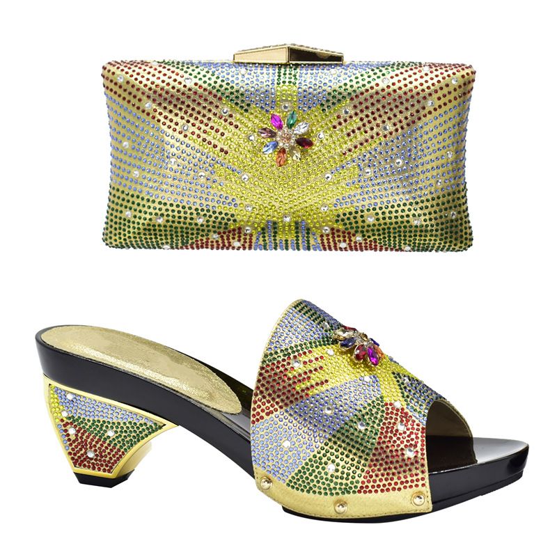 Row diamond pattern all-in-one round head casual high-heeled fashion sandals with handbag set_voghion.com