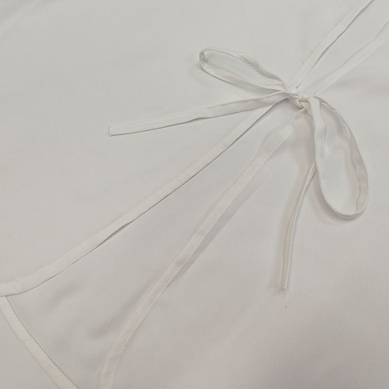 Frühling Damen Neue Mode Rüschen Langarm V-Ausschnitt Krawatte Vielseitige Hemdbluse_voghion.com