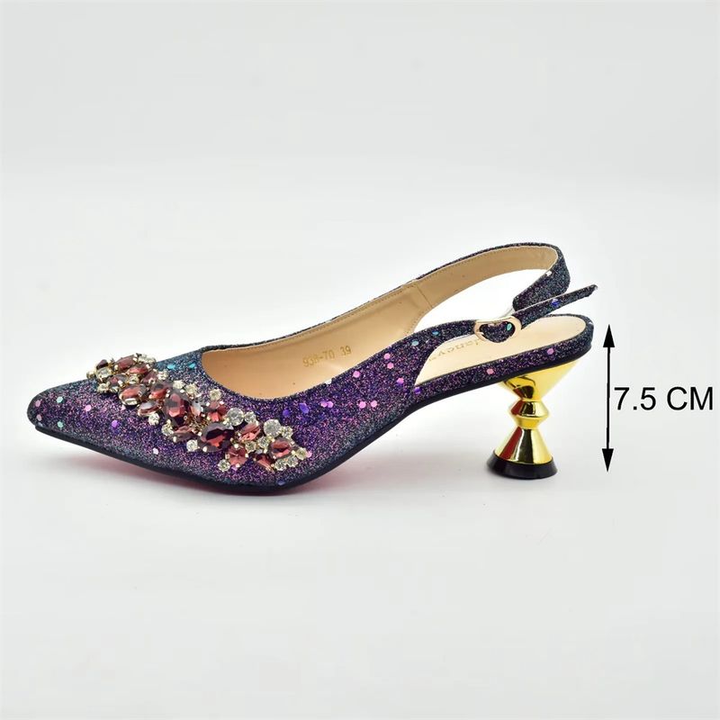 Vintage Diamant-Set klobige Sandalen mit Abendessen Tasche Set Mode Design Strass Abendtasche_voghion.com