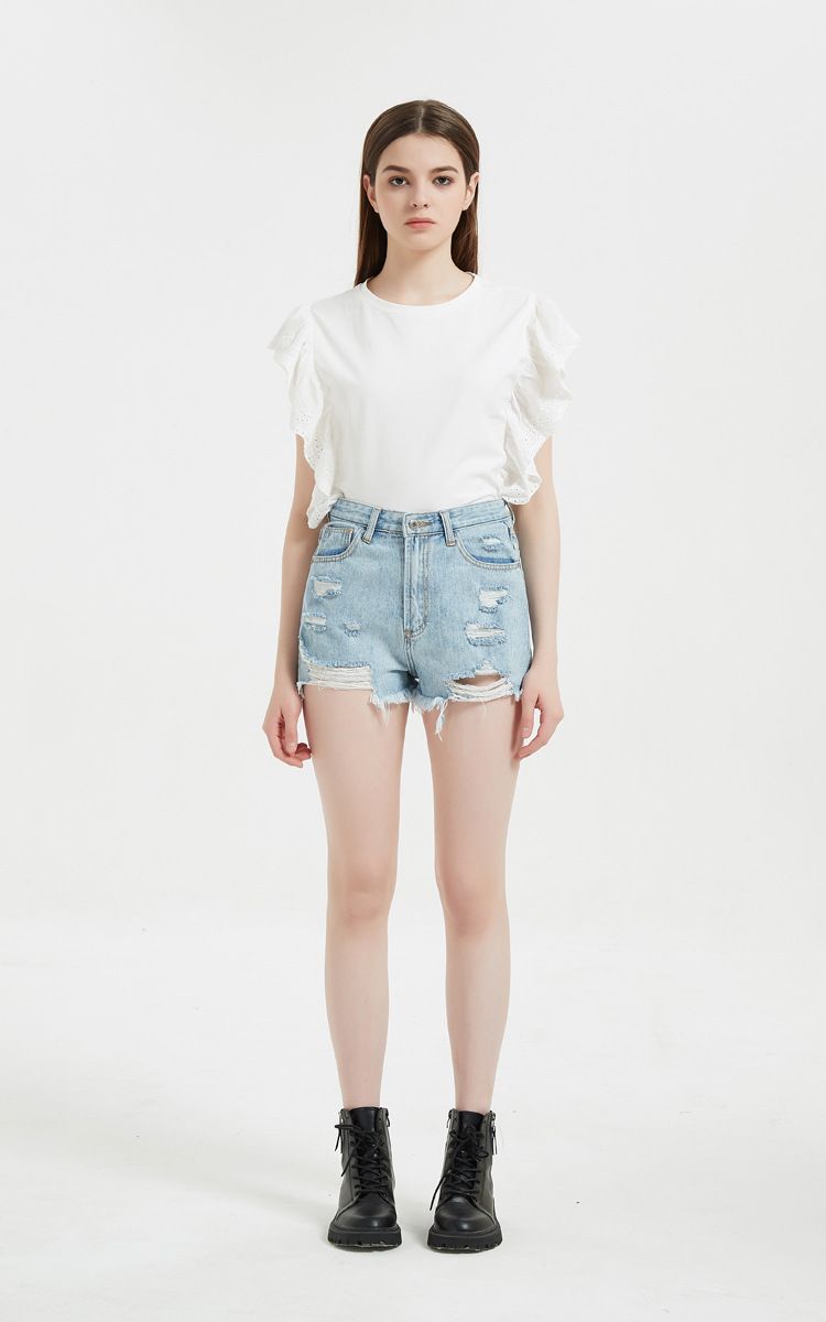 Dameklær Dame Sommer Nye Høylivede Prikkete Denimshorts Ripped Casual Hotpants_voghion.com