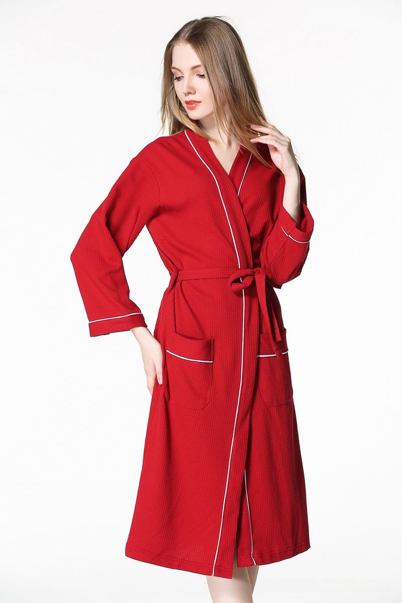 Hotel spring and summer couple waffle bathrobe soft cotton bathrobe hot spring nightgown with extra large size_voghion.com