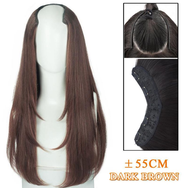 Parrucca Extension per capelli lunghi per donna Capelli medio lunghi a strati a forma di V con parrucca in fibra chimica naturale in un unico pezzo_voghion.com