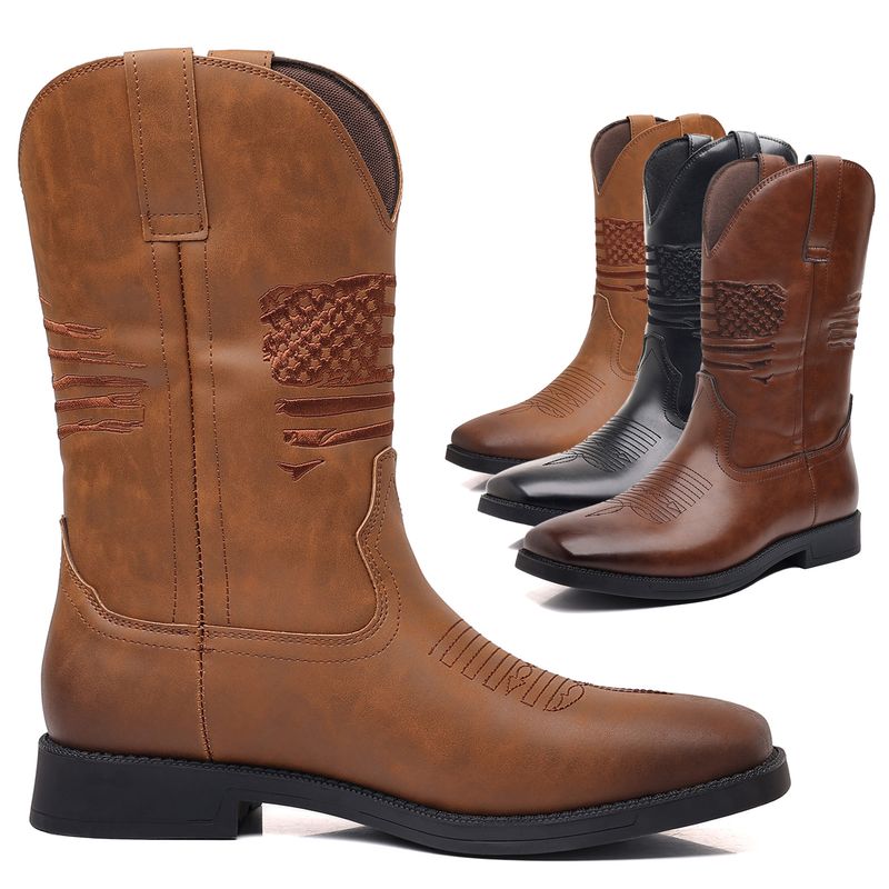 Pantofi olimpici noi și ghete western clasice brodate cu elemente de steag stelar lungi 8702 de cowboy_voghion.com
