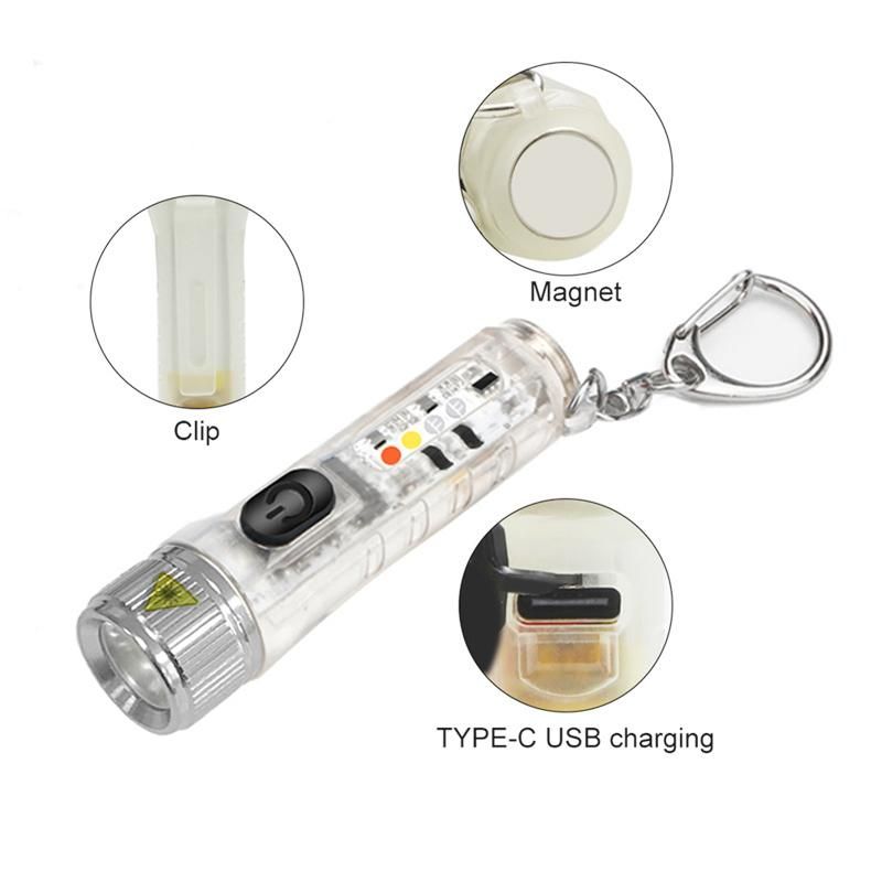 1 Stück Mini-Schlüsselanhänger-Taschenlampe, die multifunktionale, wasserdichte, fluoreszierende, magnetische Warn-Taschenlampe auflädt_voghion.com
