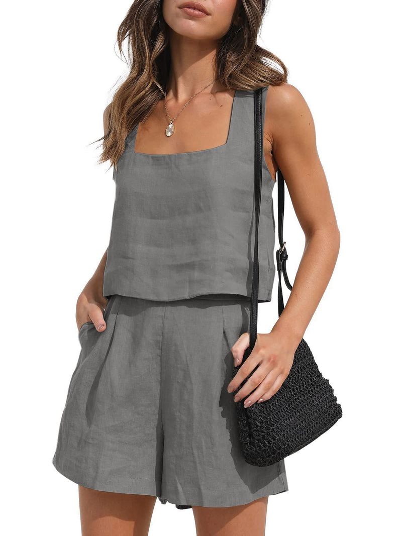 Short Sets Womens 2 Piece Matching Outfits Trendy Sleeveless Loose Comfortable Shirts Elegant Formal Party Business Clothing_voghion.com