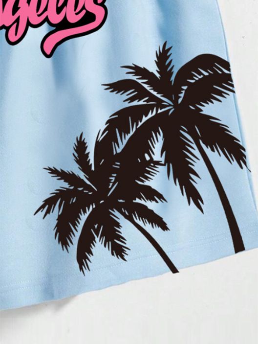 Herrenbekleidung Dreiviertelhose Sport Freizeithose Strandhose mit Kokosnussbaum-Print im tropischen Stil_voghion.com