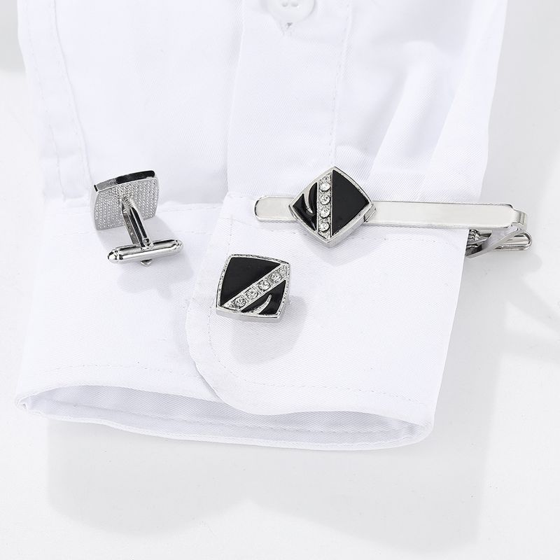diamond striped cufflinks for men business French shirt cuff nails tie clip set gift box_voghion.com