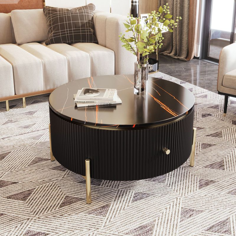 Modern Round Coffee Table With 2 Large Drawers Storage Accent Table(31.5'')_voghion.com