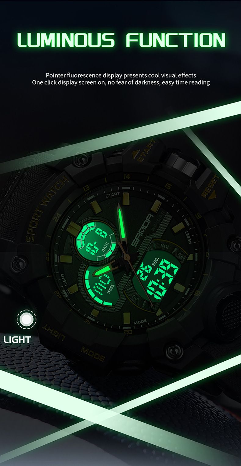 Men's Digital Analog Sport Watch With Multifunction, Waterproof, And LED Backlight For Outdoor Activities Sports Waterproof Men's Electronic Watch_voghion.com