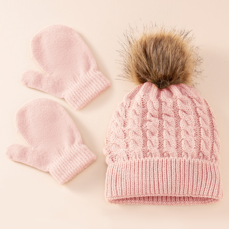 Baby clothing wool monochrome twist warm children's hat scarf gloves two or three sets_voghion.com
