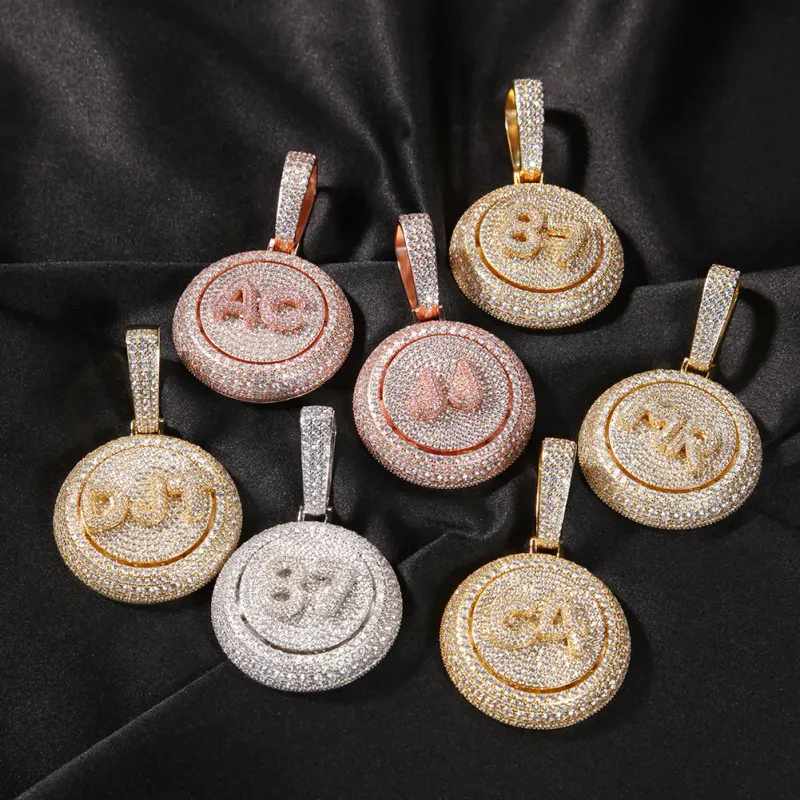 Collane con ciondolo The Bling King Collana girevole con iniziale a bolla personalizzata con zirconi cubici, hiphop girevole personalizzato_voghion.com