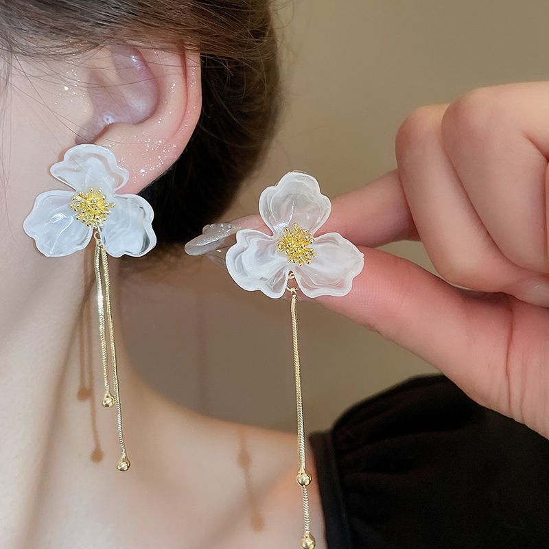 Orecchini pendenti in argento con fiocco elegante ultra immortale, fiore, luce francese, lusso, moda, stile letterario, dolci e versatili_voghion.com