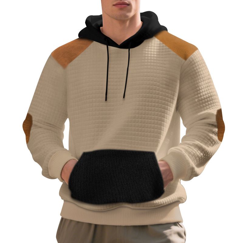 Felpa con cappuccio patchwork jacquard da uomo – Pullover oversize con spalle scese e tasca a marsupio (S-XXXL, anti-pilling, unisex adattabile)_voghion.com