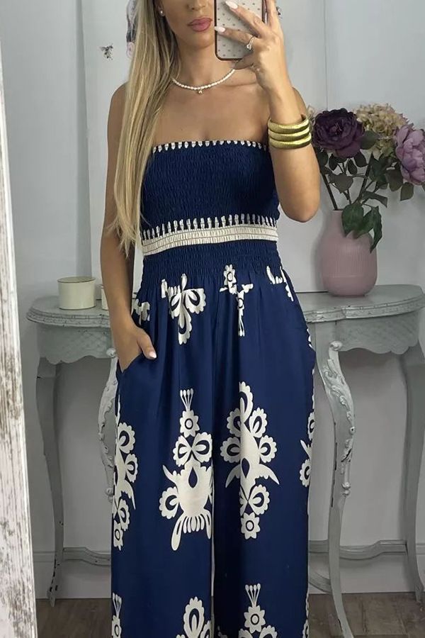 Women's chest-wrapped printed jumpsuits high-waisted casual pants for women_voghion.com