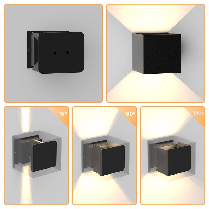Glitzerlife LED Wandleuchte Schwarz Aussen Wandlampe - 2er Außenwandleuchte Innen Up Down Außenlampe Modern IP65 Wasserdicht Einstellbar Für Hauswand Wohnzimmer_voghion.com