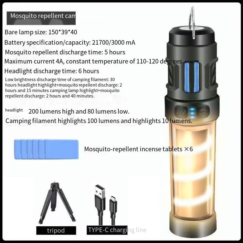 Outdoor-LED-Multifunktions-Mückenschutz Camping Typ-C wiederaufladbares tragbares magnetisches Dreieck-Ständerzelt_voghion.com