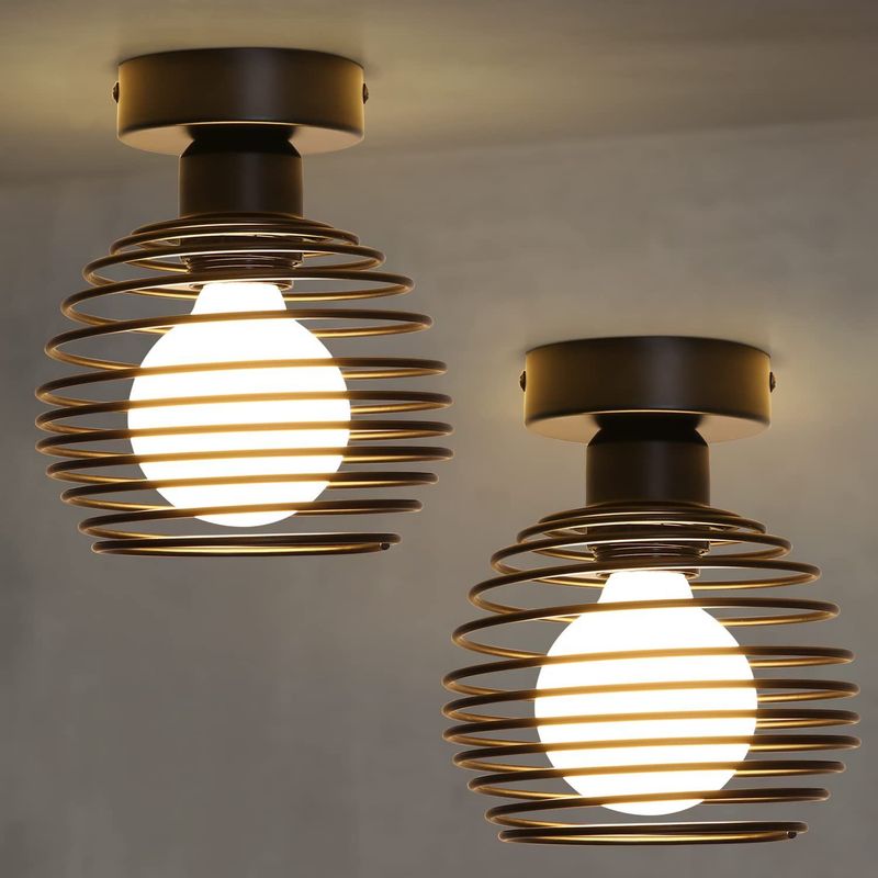 Glitzerlife Deckenlampe Vintage Deckenleuchte Schwarz - 2ER Flurlampe Metall Lampenschirm Industrial Küchenlampe E27 Fassung Max.40W Deckenbeleuchtung Für Gang_voghion.com