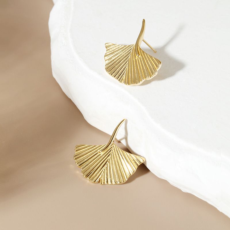 Orecchini in argento sterling con foglie di ginkgo, orecchini di nicchia minimalisti versatili retrò eleganti gioielli coreani da donna di alta qualità_voghion.com
