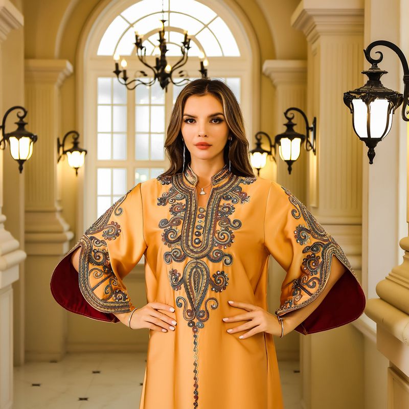 Női ruházat Közel-Kelet Musilin Arab Szaúd-Dubai Hímzett Köntös Abaya Kötél Hímzés Ruha_voghion.com