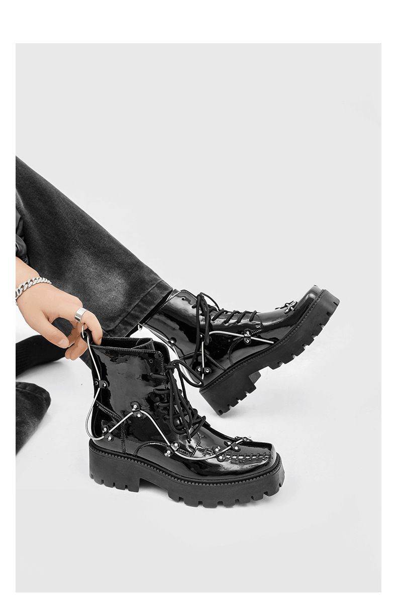 Men’s Shoes lace up niche design Martin boots thick soled platform cake British style cool single boots_voghion.com