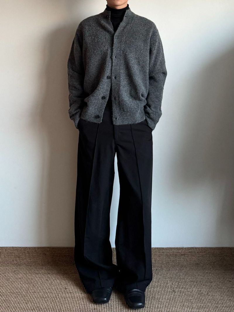 Autumn Winter Floral Wool Blend Half Turtleneck Sweater Unisex Cardigan Old Money Brown Gray Versatile Cleanfit_voghion.com
