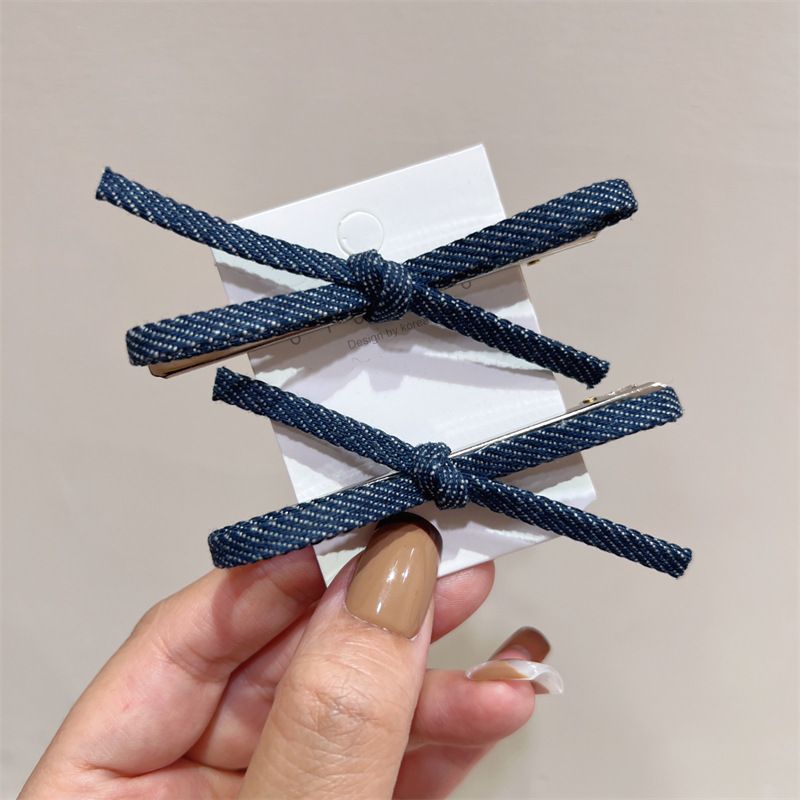 Nuevas pinzas para el pelo de mezclilla coreana con lazos bonitos, pinzas para el pelo con flequillo para chica dulce_voghion.com