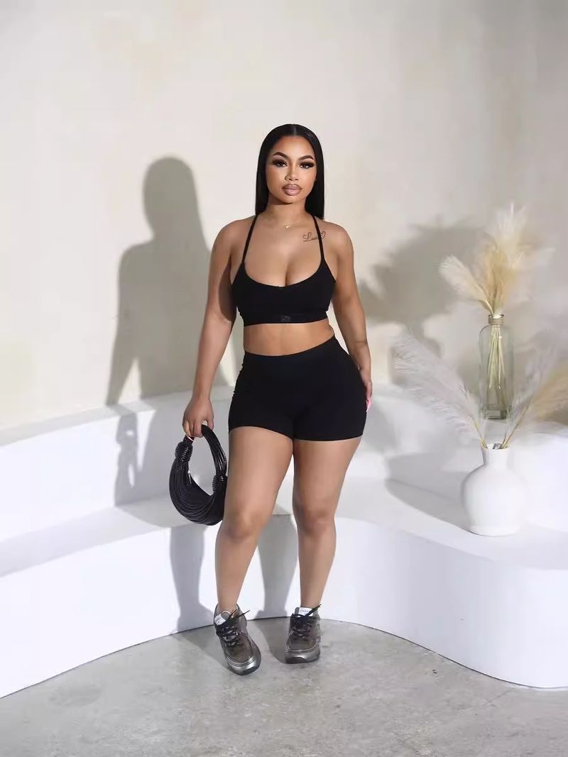 Vêtements pour femmes sexy fil design camisole short costume décontracté costume deux pièces_voghion.com