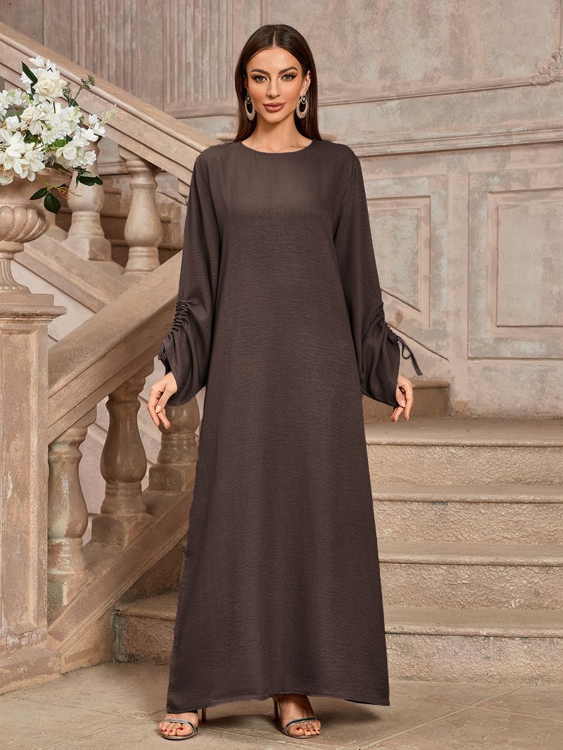 Abito lungo elegante alla moda da donna, in tessuto di poliestere, con cintura, lunghezza midi, maniche lunghe e regolari._voghion.com
