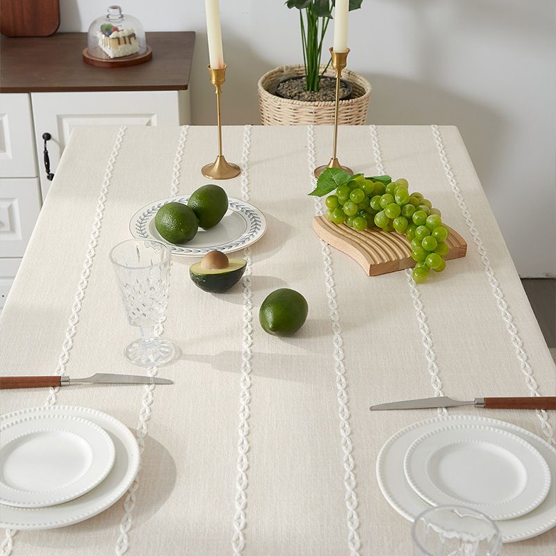 Nappe à franges marron - Style rustique de ferme avec mélange lin-coton (housse de table rectangulaire 60" x 90" lavable, résistante aux taches de café/thé)_voghion.com