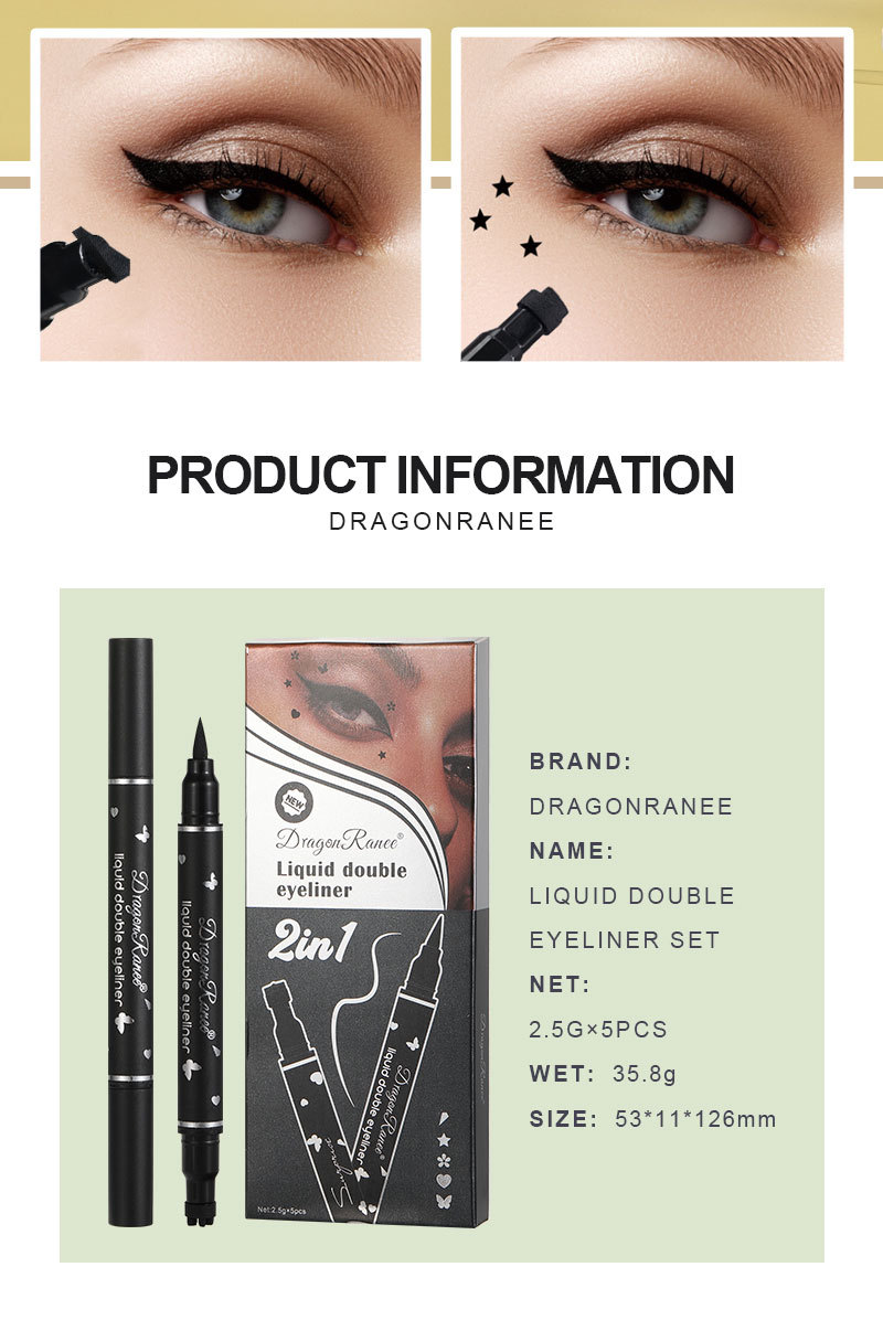 5-teiliges Set mit doppelseitigem Star Stamp Eyeliner – Herz, Pflaumenblüte und weitere Muster, ideal für Anfänger, müheloses Schminken_voghion.com