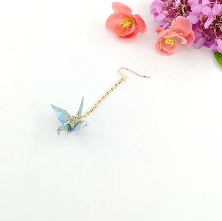 Qingdao Neues Design, Serie im japanischen Stil, rein handgefertigt, Origami-Kranich-Ohrringe, Ohrclips (Einzelstück)_voghion.com