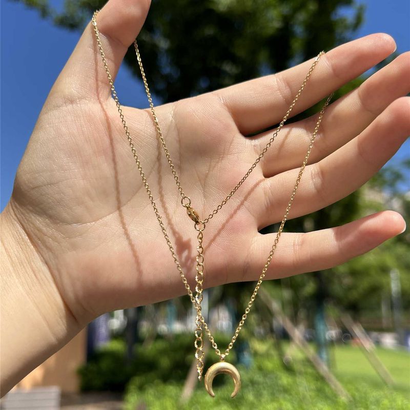 Hot Sales Nieuwe Mode Roestvrijstalen Dunne Ketting Hanger Voor Vrouwen Halve Maan Hoorn Charms Ketting Sieraden_voghion.com