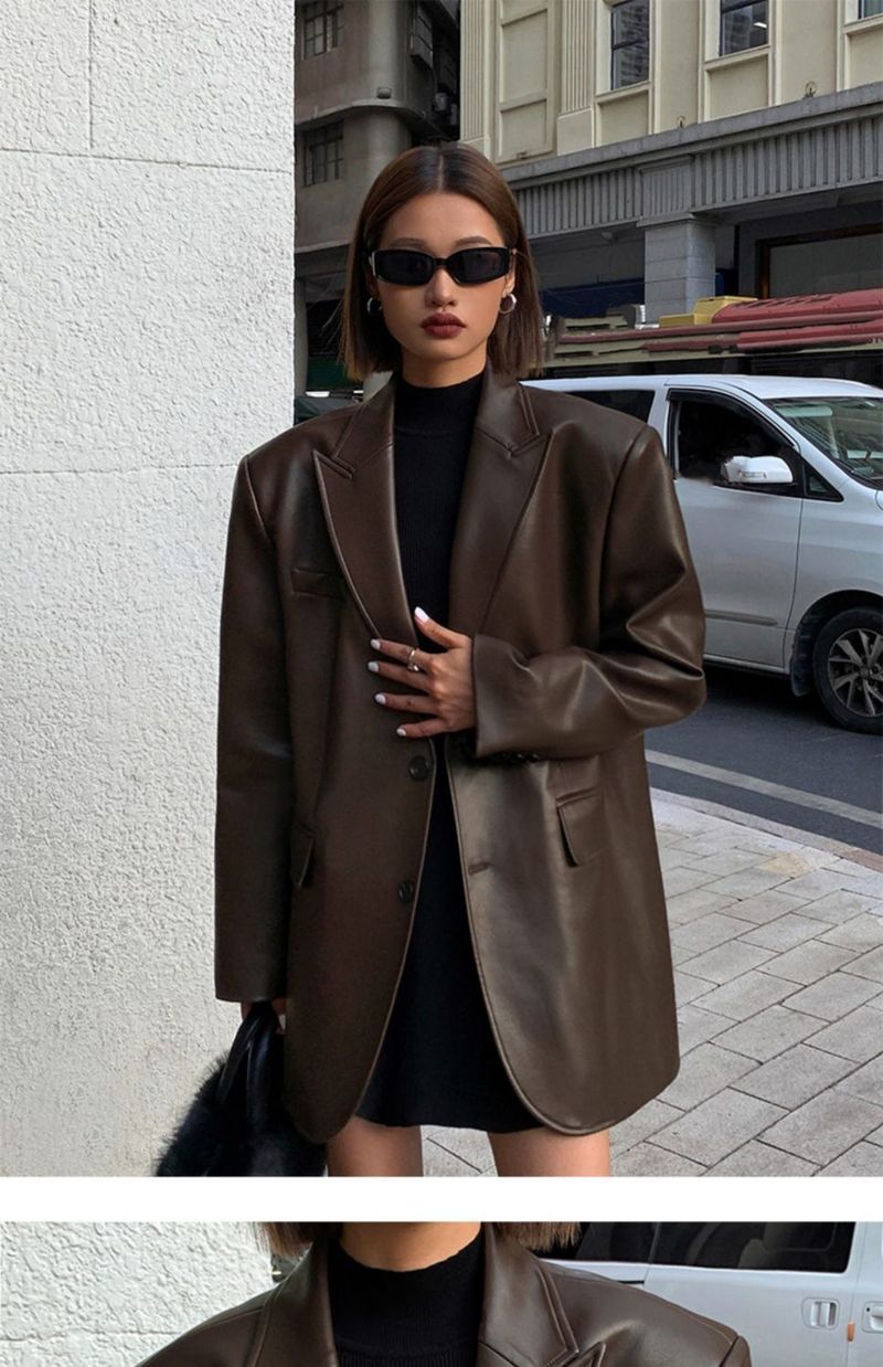 Abito da donna in pelle PU sciolto di alta qualità primavera e autunno nuovo stile_voghion.com