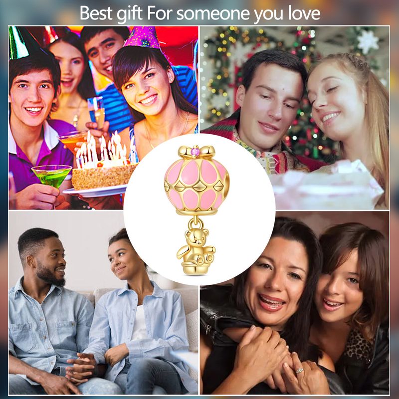 Damenschmuck, weiß verkupfertes Silber, niedlicher Bärenanhänger, Perlen, DIY-Schmuckzubehör, Armband_voghion.com