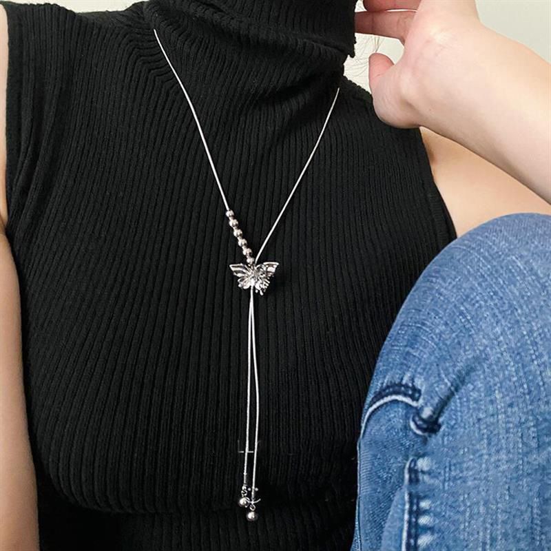 Colier cu mărgele și ciucuri cu fluture reglabil, faimos pe internet, lanț rafinat pentru claviculă, accesoriu de înaltă calitate_voghion.com