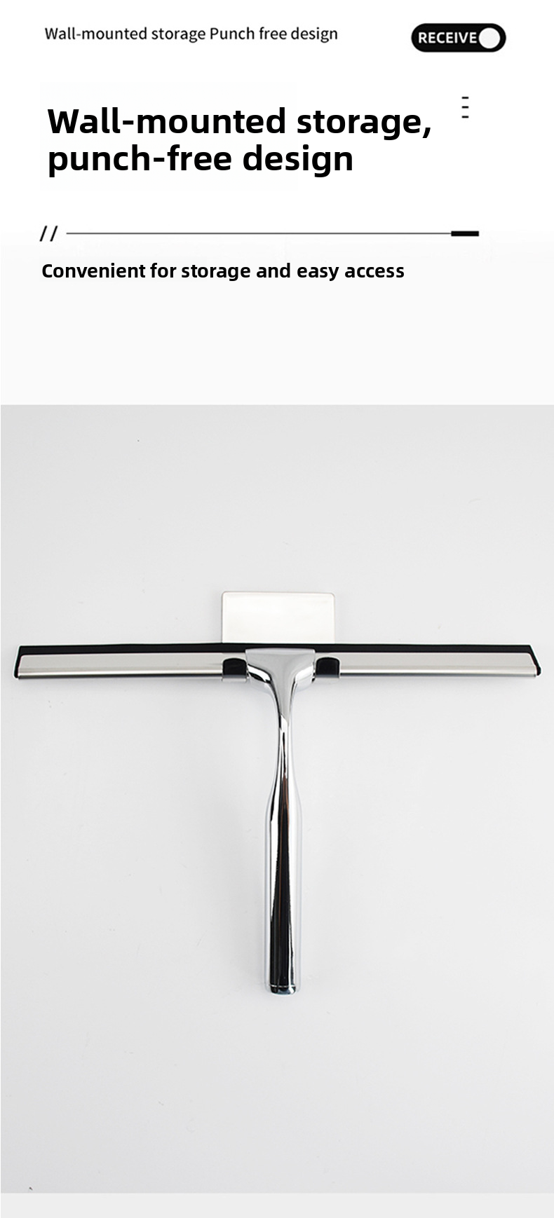 Limpiador de vidrios de 10 pulgadas para puertas de ducha, azulejos, pisos y espejos. Combinable con diferentes ganchos. Limpiador de vidrios plateado no poroso._voghion.com