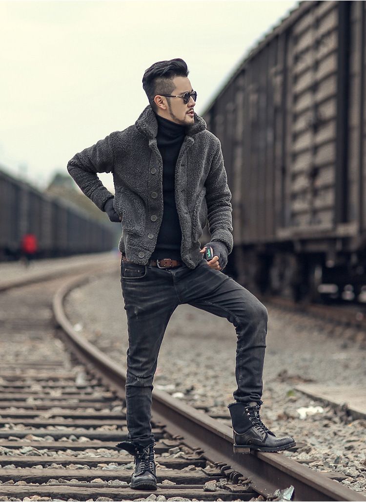 Giacca da uomo in peluche, stile casual, autunno inverno_voghion.com