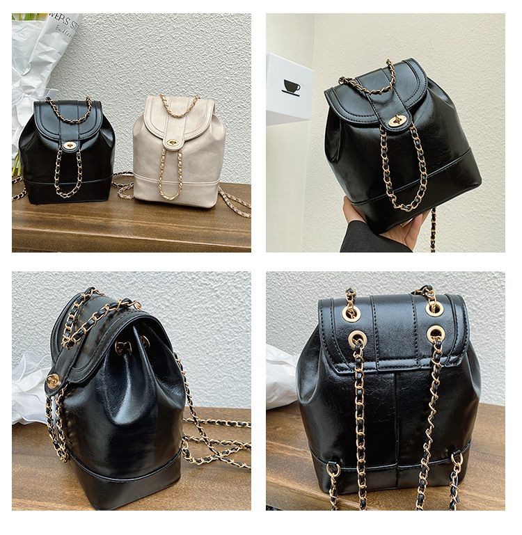 Zaini casual Zaino a catena da donna Borsa a tracolla solida quotidiana Borsa da viaggio per ragazze Borsa a mano piccola Borse a secchiello in pelle estive_voghion.com