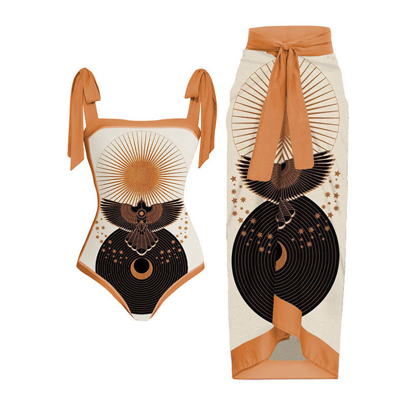 Tengwei 2023 Ins-Stil gedréckte Badekostüm konservative Badekostüm Frae grouss Polyester gedréckte Strandrock Set_voghion.com