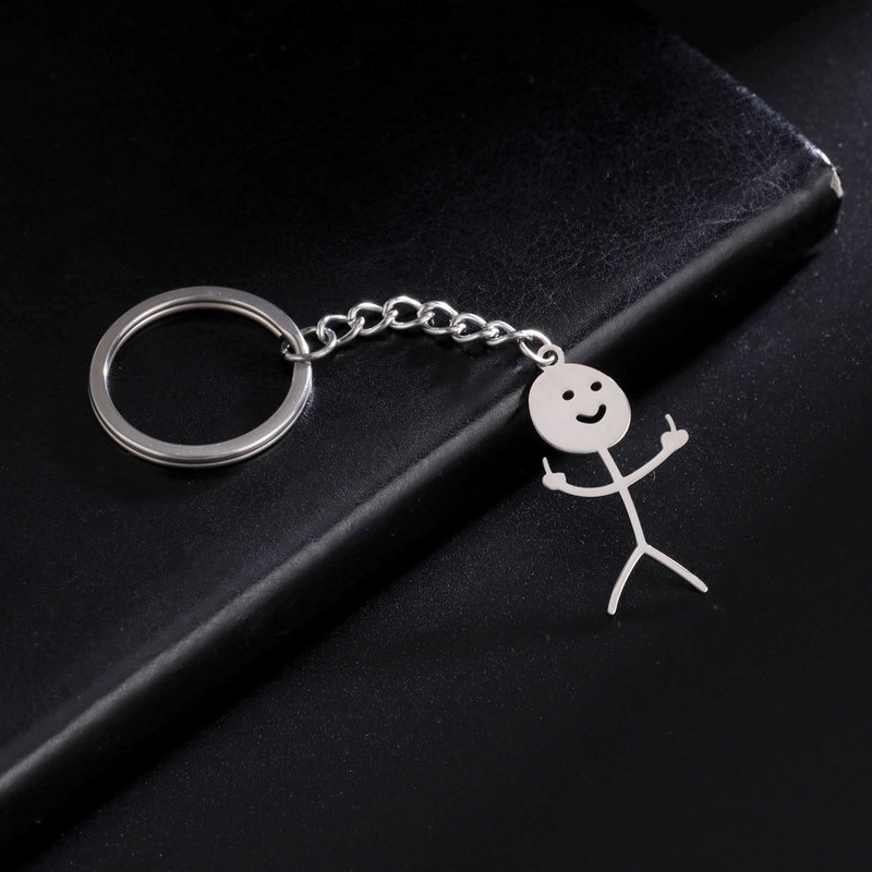Bag Pendant Personality Cute Versatile Simple Smiley Graffiti Man Glossy Pendant Stainless Steel Keychain_voghion.com