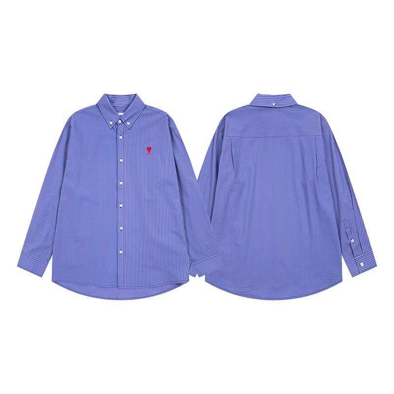 AMI CLAMS Lente en herfst Unisex Lazy Simple katoenen hartstreep shirt met lange mouwen_voghion.com