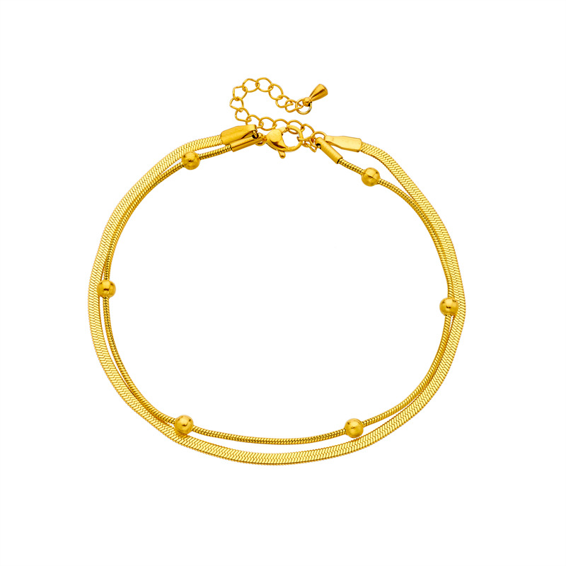 Korean fashion simple light luxury advanced retro all-match double layer stacking blade chain titanium steel metal anklet_voghion.com