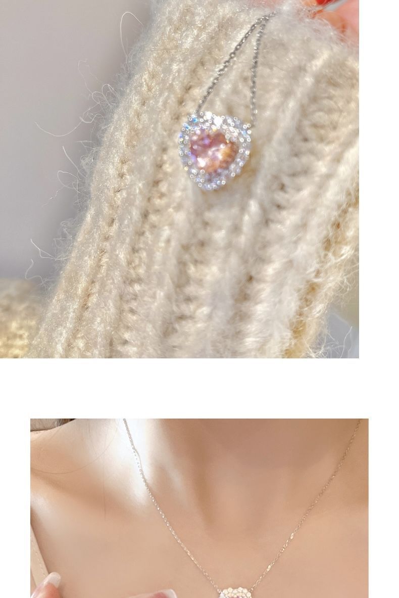 2022 Nuovo fine Ice Flower Cut Pink Love Collana con ciondolo a forma di cuore con diamante ad alto tenore di carbonio, regalo Instagram piccolo e popolare_voghion.com