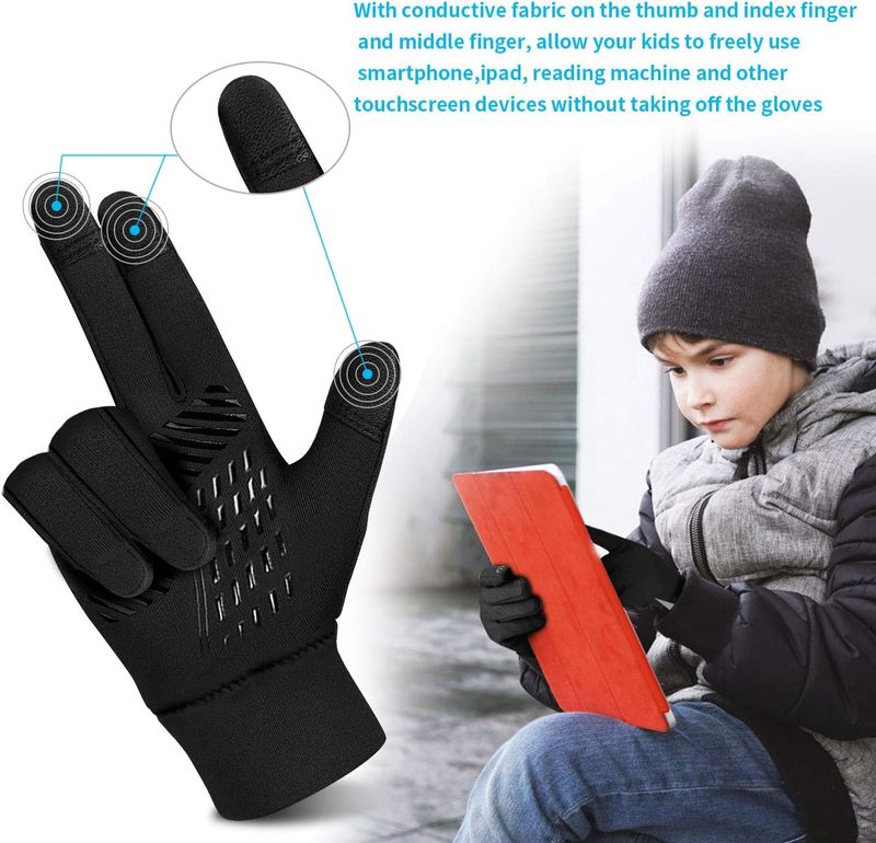 Kinder-Winterhandschuhe, dick, weich, Fleece, warm, Touchscreen, rutschfest, für Jungen und Mädchen im Alter von 3–15 Jahren, Radfahren, Schule_voghion.com