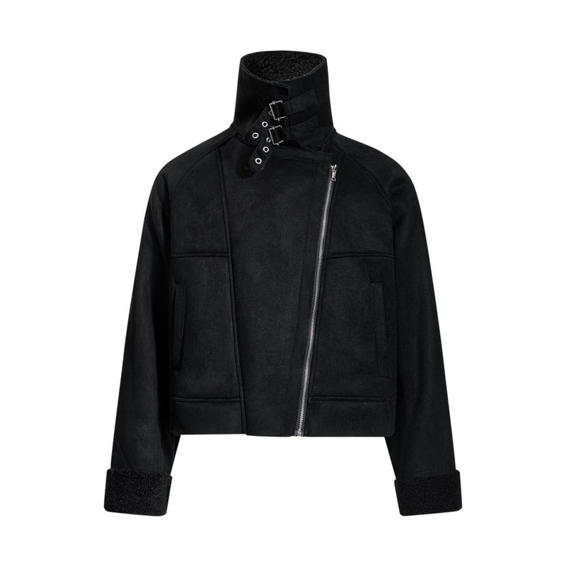 Męska asymetryczna kurtka typu bomber z owczej skóry z zamkiem błyskawicznym – oversize'owa kurtka typu streetwear z kołnierzem ze sztucznej owczej skóry (czarno-brązowa, rozmiary M-XXL) | Unisex Urban Edge_voghion.com