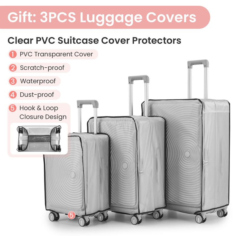 Luggage Sets 3 Piece(20/24/28), Expandable Carry On Luggage With TSA Lock Airline Approved, 100% PC Hard Shell And Lightweight Suitcase With Front Pocket And Spinner Wheels_voghion.com