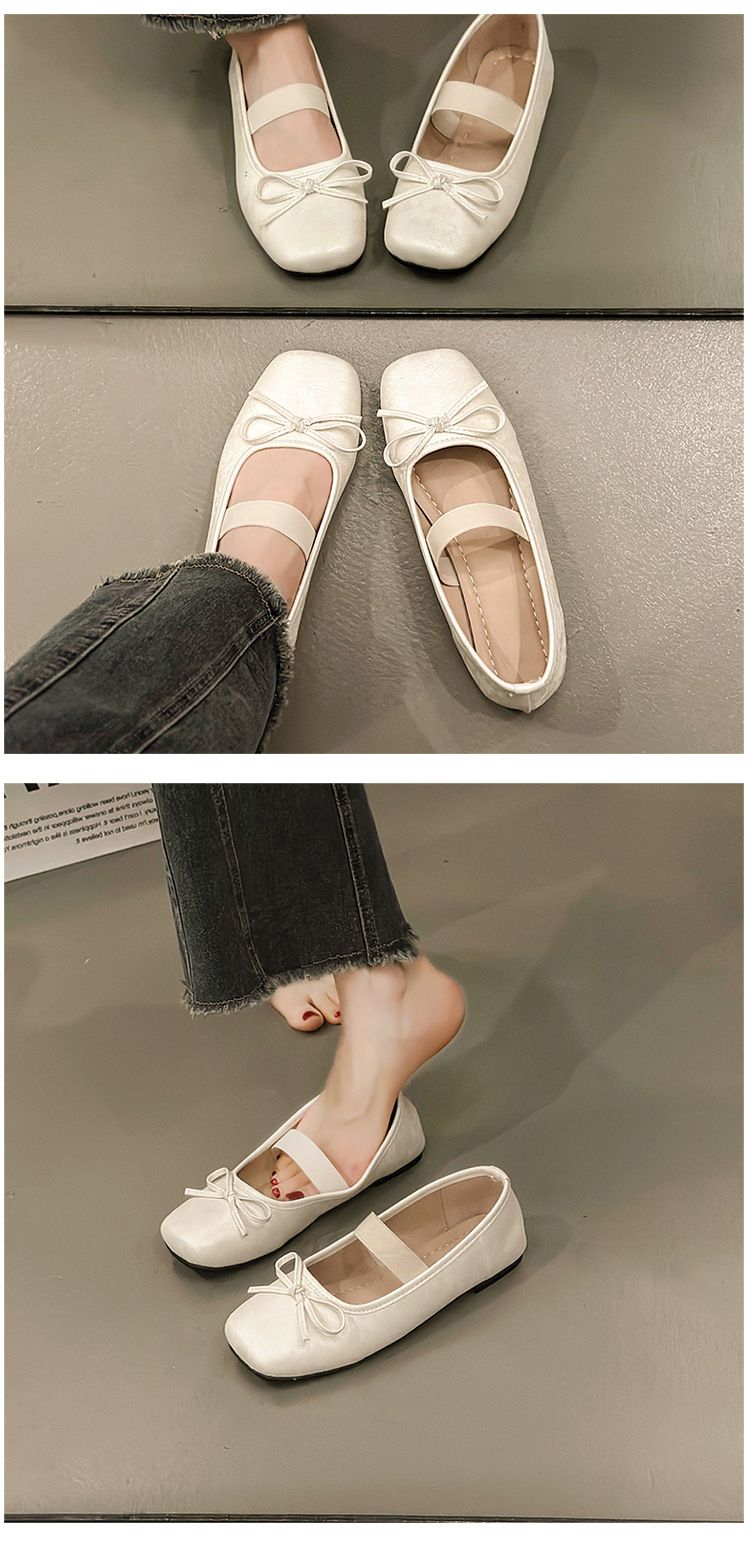 Scarpe da donna Mary Jane con suola piatta, stile balletto, con gonna, stile retrò francese, bianche e leggere_voghion.com